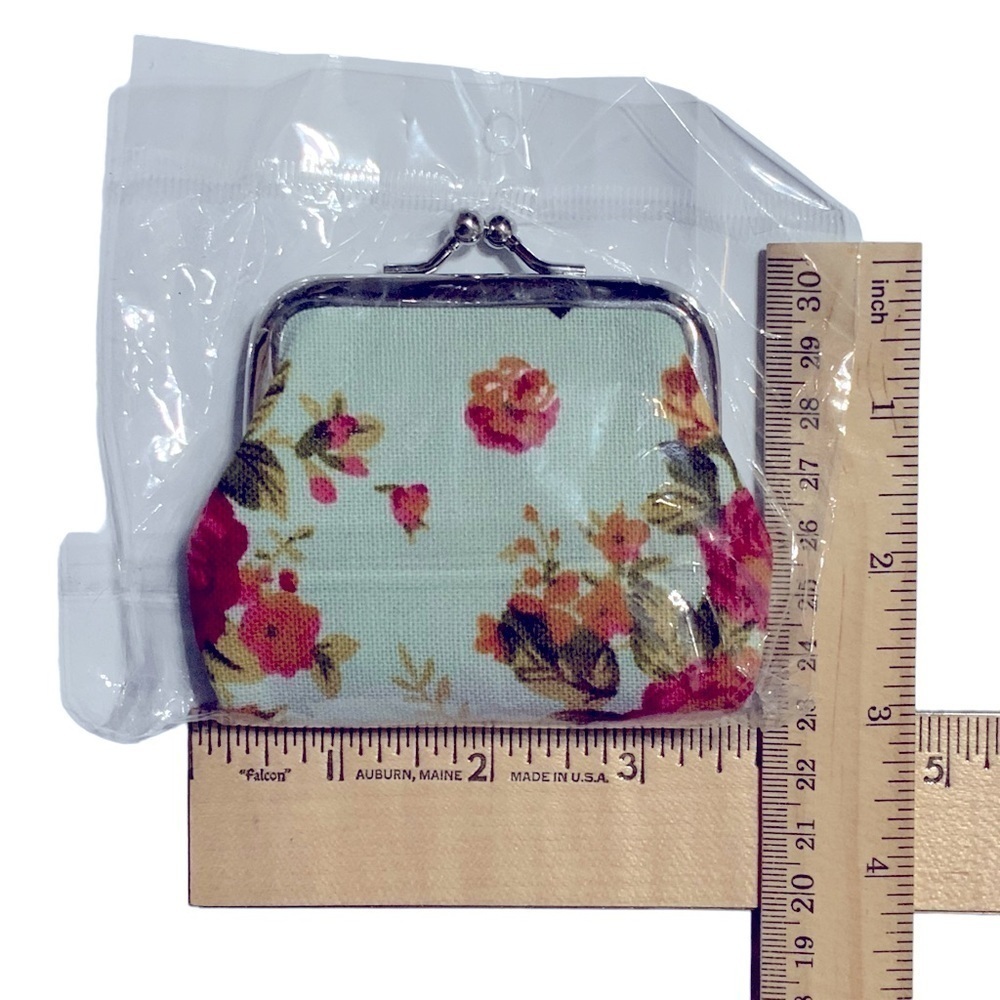 Purse Coin Bag French Kiss Clasp Storage Change Victorian Rose Floral Blue - Picture 8 of 16